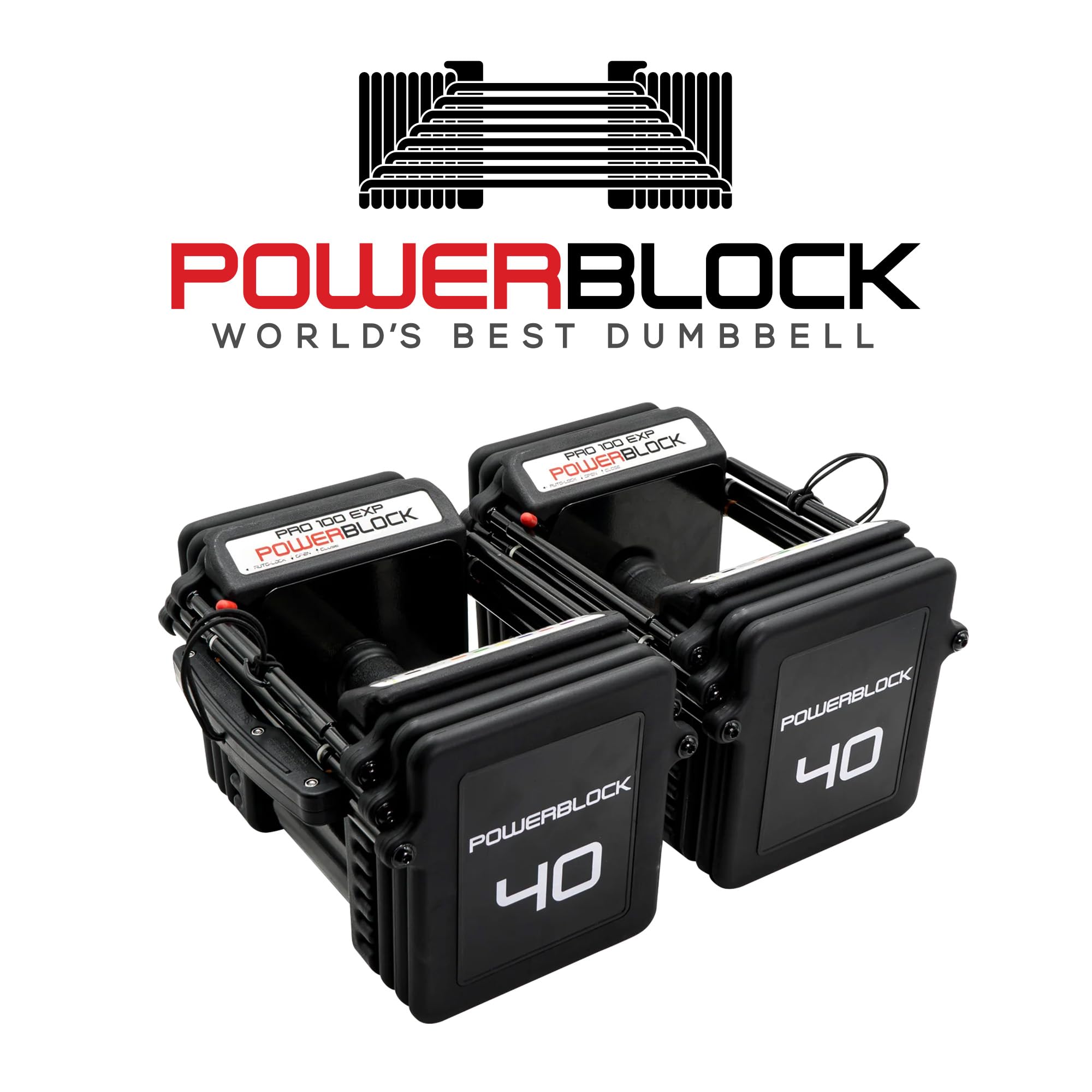 POWERBLOCK Pro 100 EXP Stage 1 - Set di manubri regolabili - Da 1 a 18 kg per manubrio - Struttura in acciaio robusta, espandibile con kit di estensione - Adatto per un uso intensivo