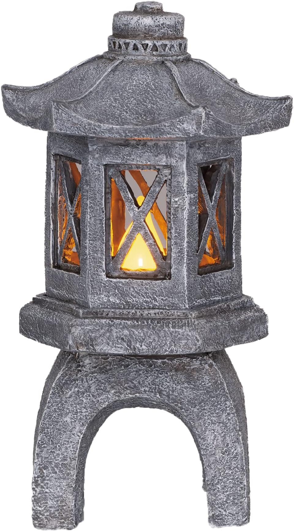 TERESA'S COLLECTIONS Garden Ornaments Outdoor, Japanese Decor Zen Asian Solar Grey Pagoda Lantern, Waterproof Resin Zen Ornaments, New Year Gifts, Indoor Outdoor 29.5CM