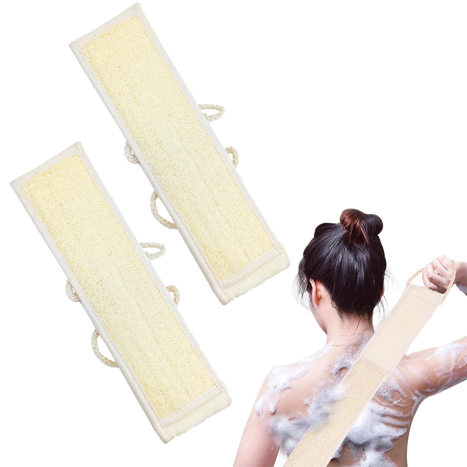 2 Pack Two-Sided Bath & Body Back Scrubber Natural Loofah Sponge Back Exfoliating Scrubber Combo Set Deep Clean & Invigorate Your Skin for Men and Women
