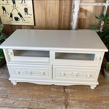 訳あり品【80】フレンチ調ホワイトガラスキャビネットテレビ台姫系洋タンス飾り棚姫 Amazon.co.jp: 、フレンチカントリー調ガラス戸付きホワイト