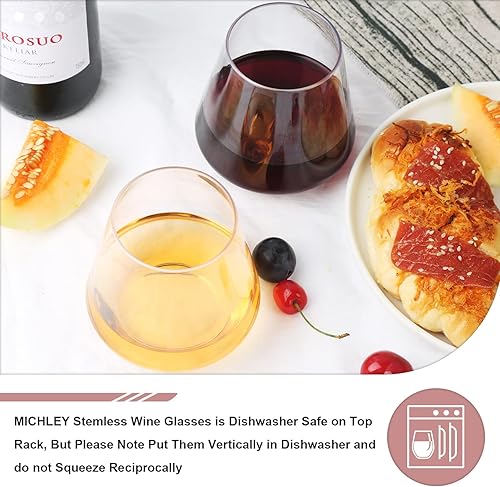 Miniatura 6 de MICHLEY Copas de vino grandes sin tallo de plástico Tritan transparente, irrompibles, aptas para lavavajillas, 17 onzas, juego de 4