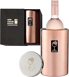 Wine Chiller Bucket with Stainless Ice Stone - Wine Gifts Set of 750ml wine ice bucket cool up to 5 hours - Insulated double walled champange bucket for single bottle(Rose Gold)