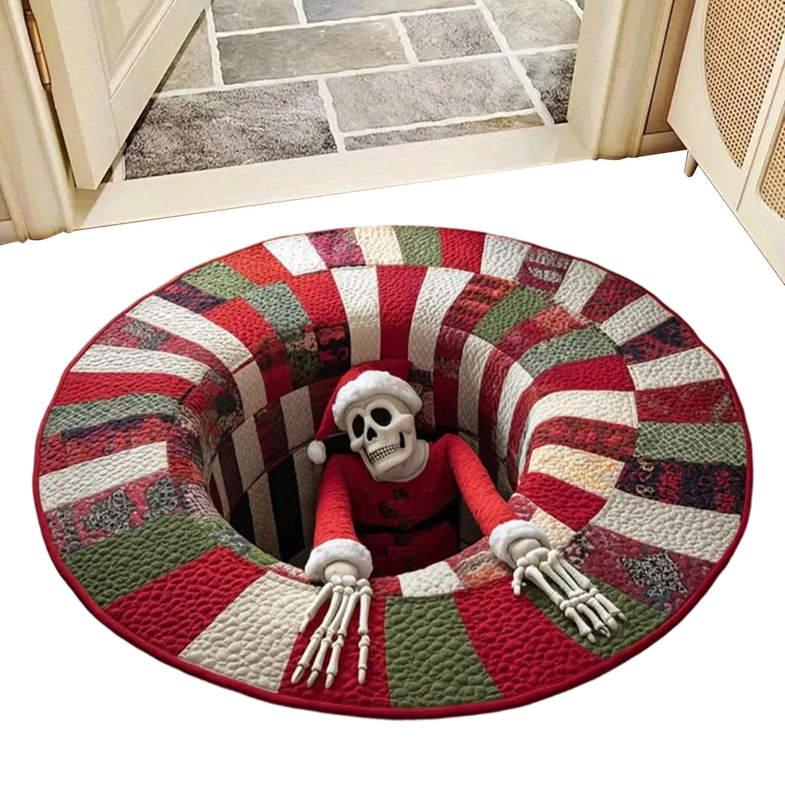 Tapis de Noël rond matelassé intérieur pour entrée cuisine et salle de bain d'hiver