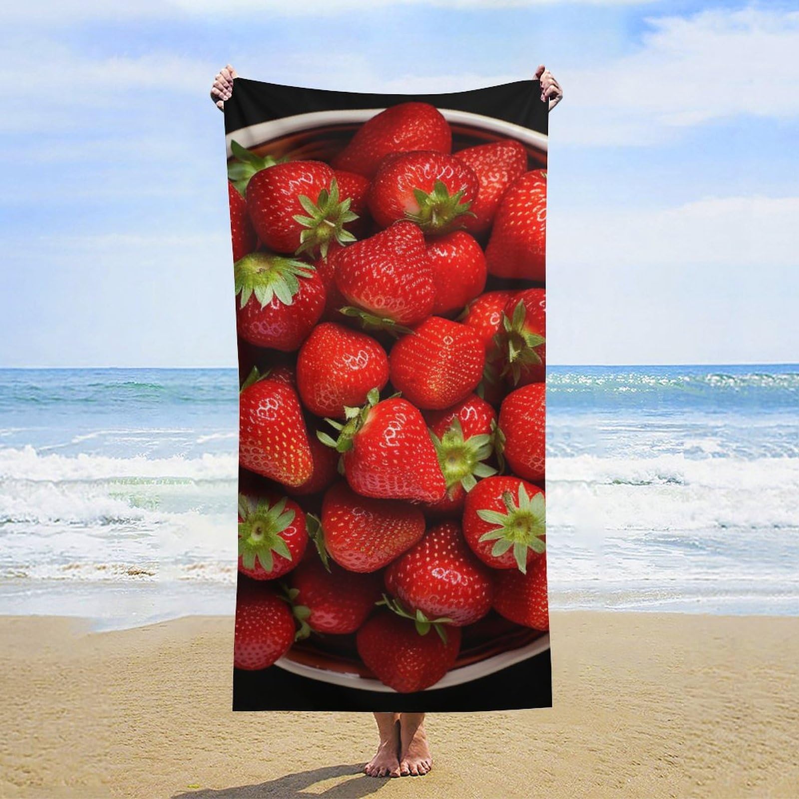 NTVOWPZO Strawberries in Bowl Beach Towel Oversized Microfiber Bath Towels Lightweight Sand Proof Beach Towels Absorbent Pool Towels for Swimming Yoga Bathroom Towel 31.5" X 63"