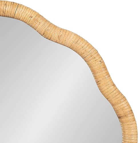 Miniatura 6 de Kate and Laurel Rahfy - Espejo redondo festoneado bohemio de ratán de 26 pulgadas de diámetro, madera natural, espejo redondo decorativo ondulado