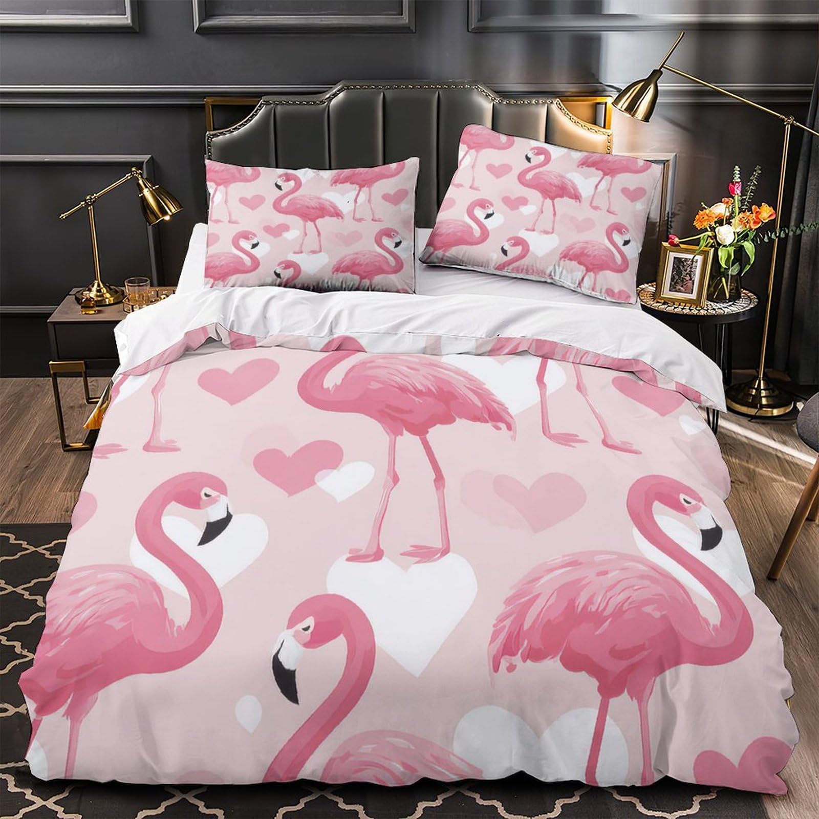 Housse de couette flamant rose en microfibre 135x200 cm pour lit 1 place ado