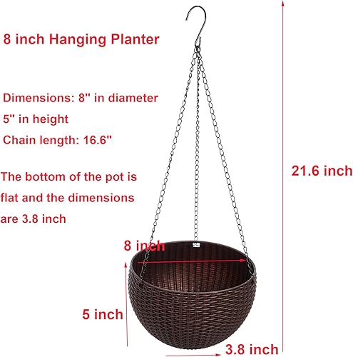 Miniatura 3 de Cesta colgante de plástico maceta redonda de resina para jardín para plantas de interior y exterior paquete de 2 unidades color marrón