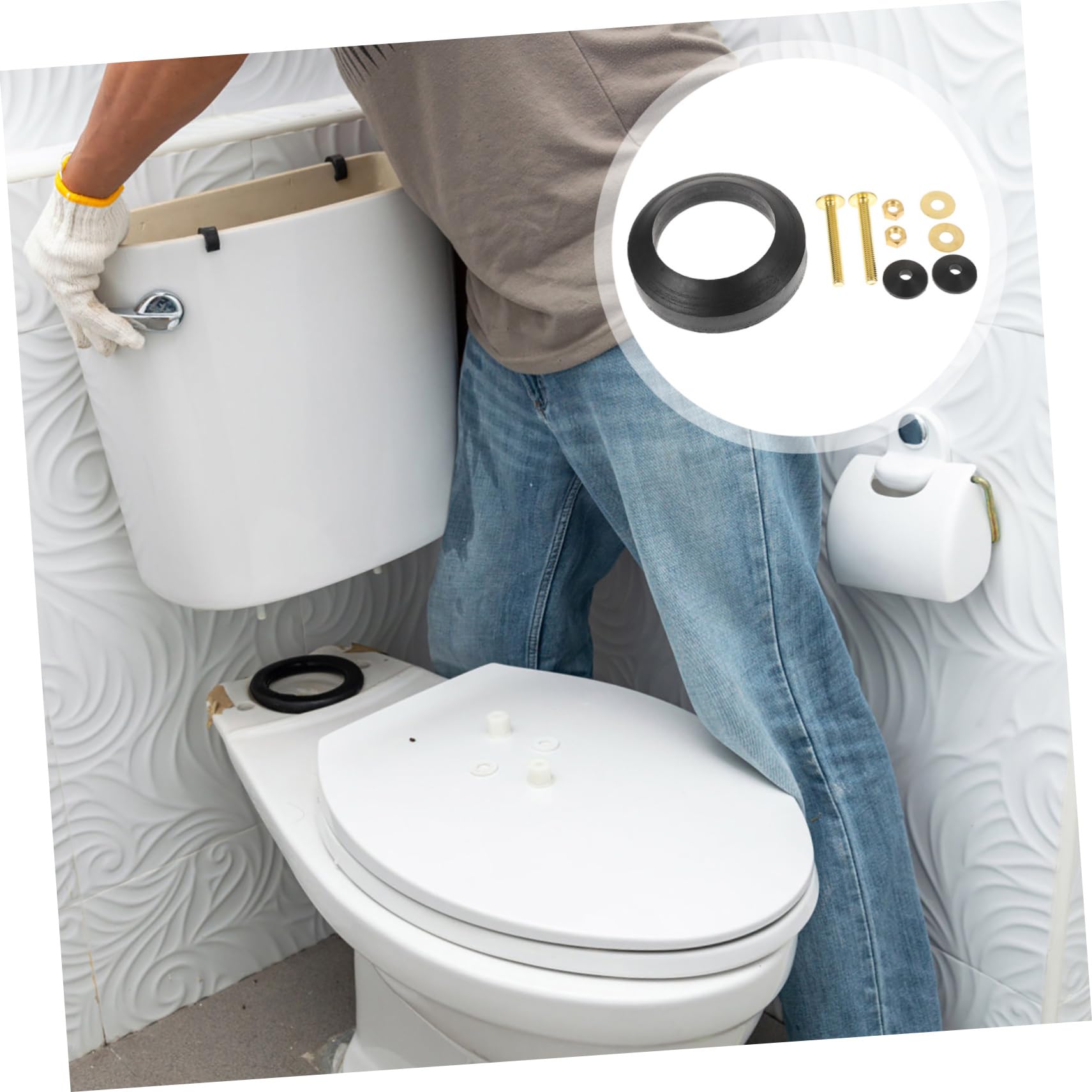 Operitacx 3 Sätze WC-Spülkasten Zubehör runden Wasser Bausatz Tank Teile WC-Spülkastenarmaturen Toilettenspüler zu Hause WC-Befestigungsgarnitur WC-Spülkasten Dichtring Gummi Schwarz