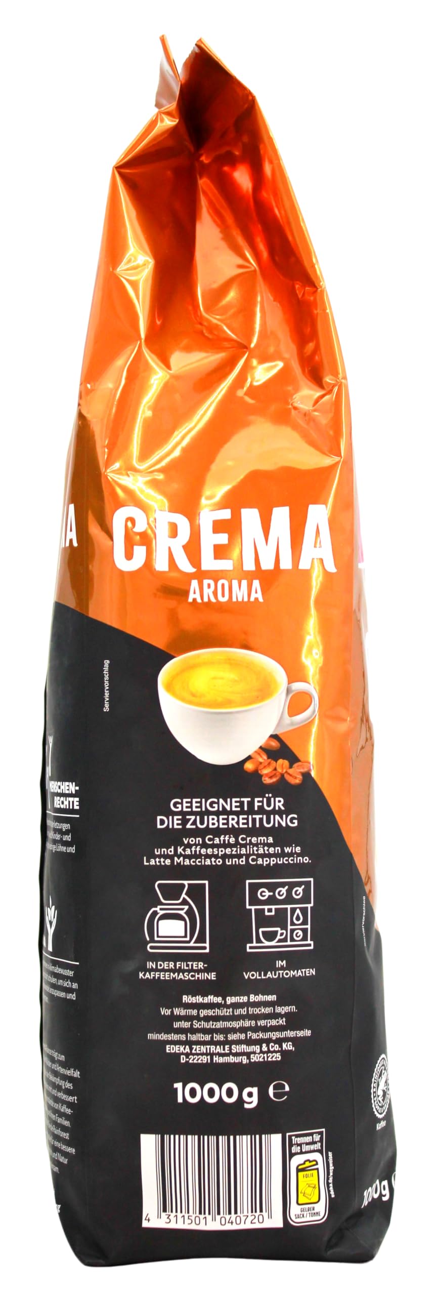 Gut & Günstig Caffe Crema Aroma ganze Bohnen, 8er Pack (8 x 1 kg)