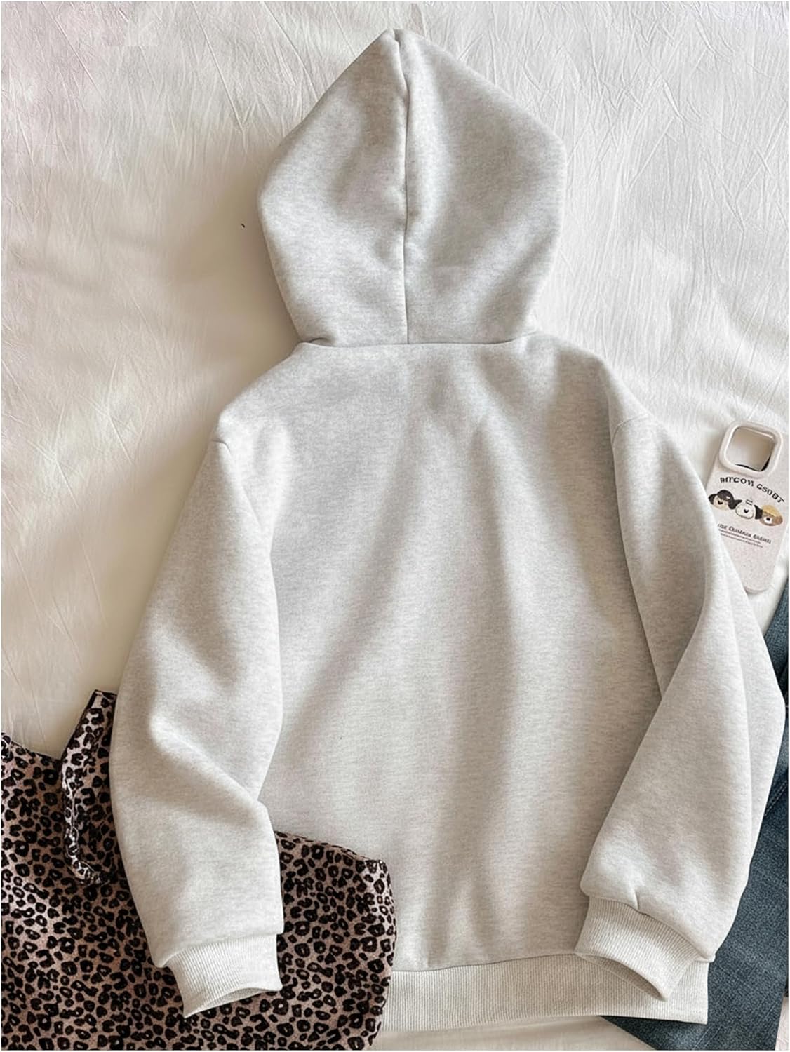 COZYEASE Girl's Graphic Camo Hoodie Long Sleeve Drop Shoulder Hooded Sweatshirts Loose Vintage Pullovers Grey Cheetah 13Y - Image 3