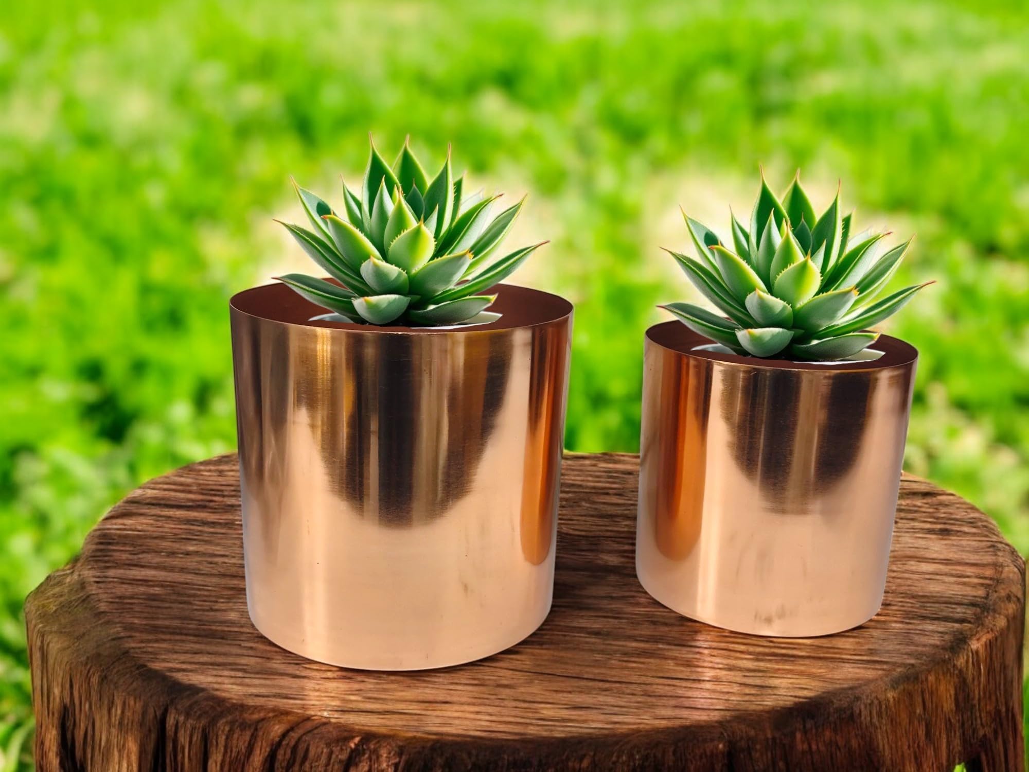 Lot de 2 cache-pots de fleurs ronds faits à la main en laiton brillant pour intérieur (15,2 cm et 12,7 cm) – Fabriqués à la main en Inde (finition laiton brillant)