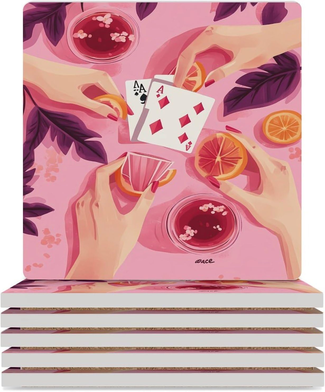 Vintage Poker Ceramic Coasters Set Square Drink Coasters Table Coaster for Kitchen Desktop Decor