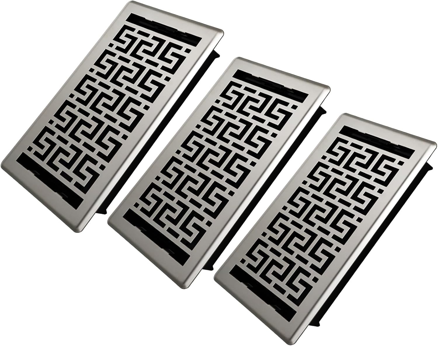 Floor Registers 6x12 Inches - 3 Pack Heavy Duty Walkable Steel Floor Vents Ease Adjust Air Flow Direction Vent Covers for Home Floor Satin Nickel Floor Vent Covers