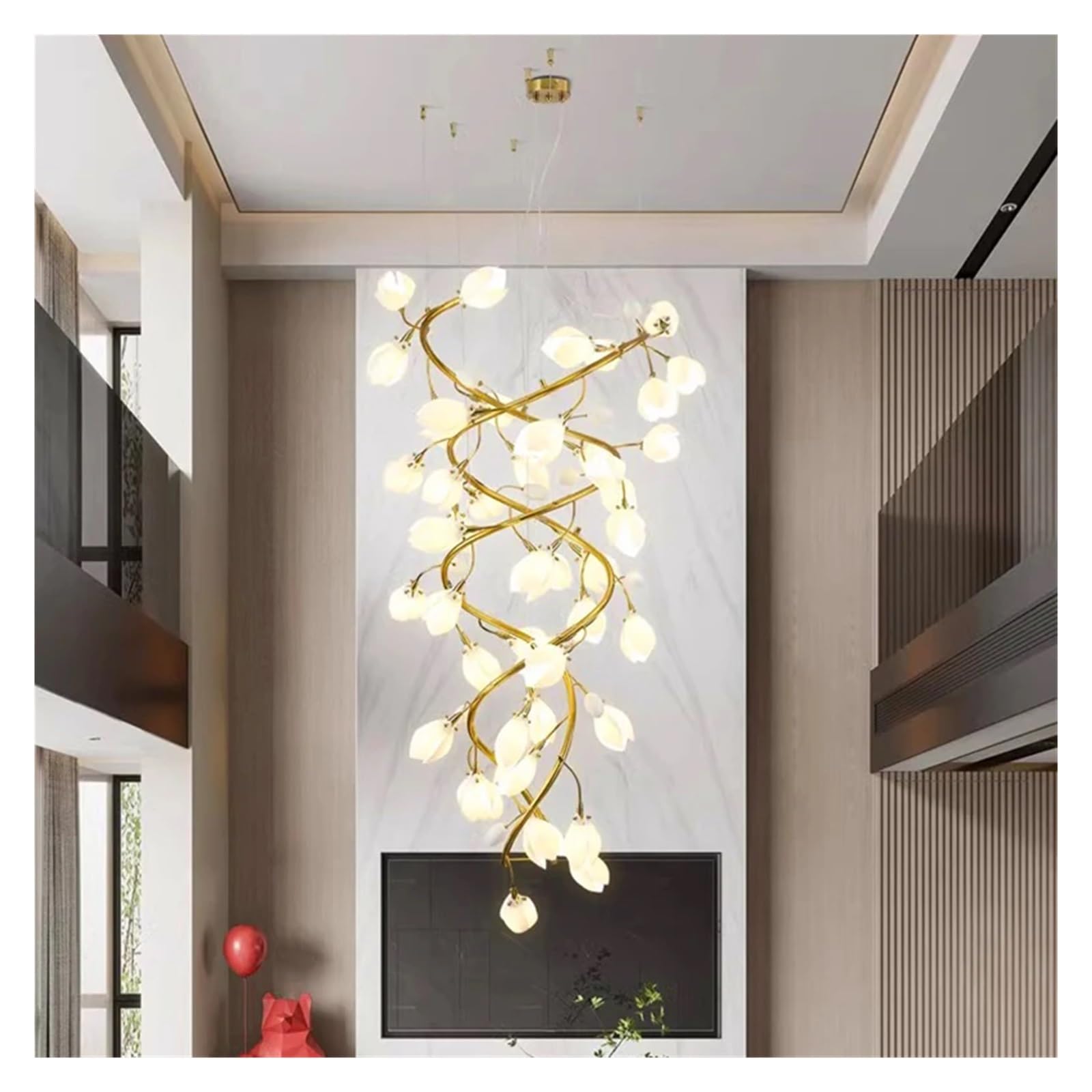 PCXEHUYP White Floral Staircase Luxury Chandelier Hanging Light Fixture Pendant Light,for Bedroom