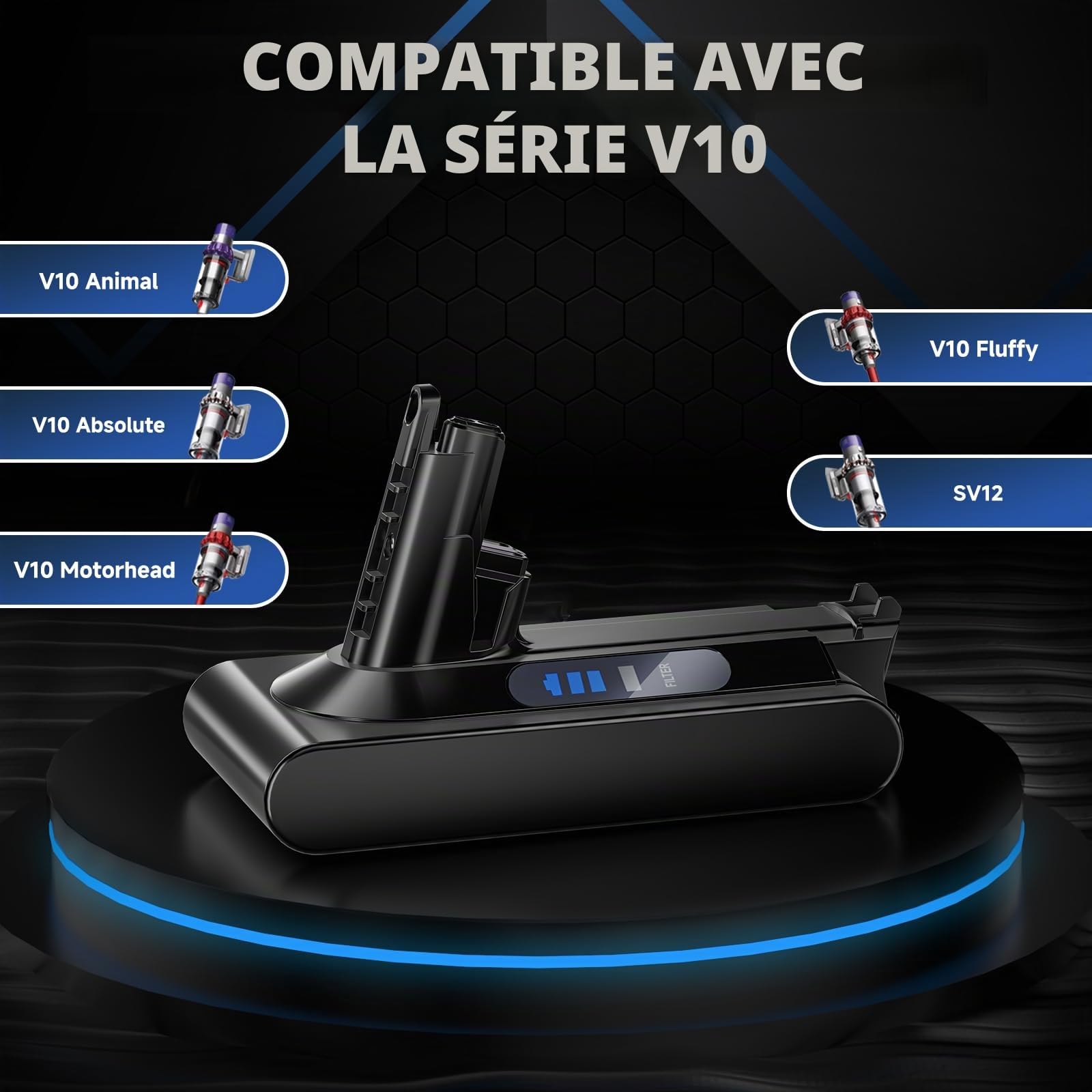 EGR V10 SV12 Batterie de rechange pour Dyson V10 SV12 avec 2 filtres