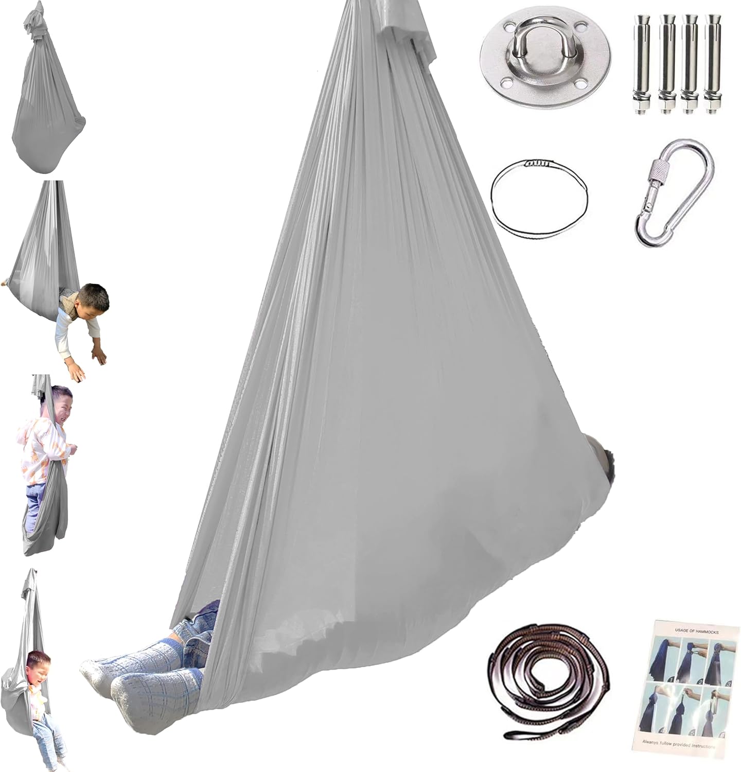 Adjustable Sensory Swing and Cuddle Swing for Indoor&Outdoor Kids Use Therapy Swing Hammock for Child with Hardware (Grey)…