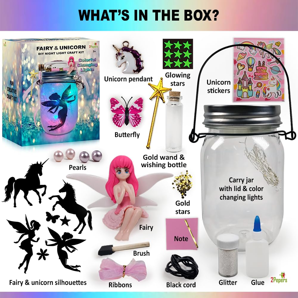 Haz tu propio tarro de unicornio y linterna de hadas con luz nocturna para niños, el mejor regalo de cumpleaños para niñas de 3, 4, 5, 6, 7, 8, 9, 10, 11, 12 años, regalo de unicornio y kit de 3