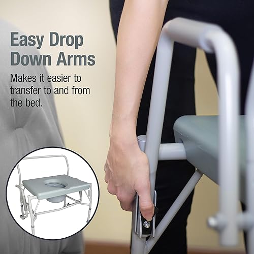 Miniatura 4 de DMI - Inodoro portátil con brazo desplegable, asiento extra ancho, capacidad de peso de 500 libras, cubo con tapa incluida, patas ajustables,