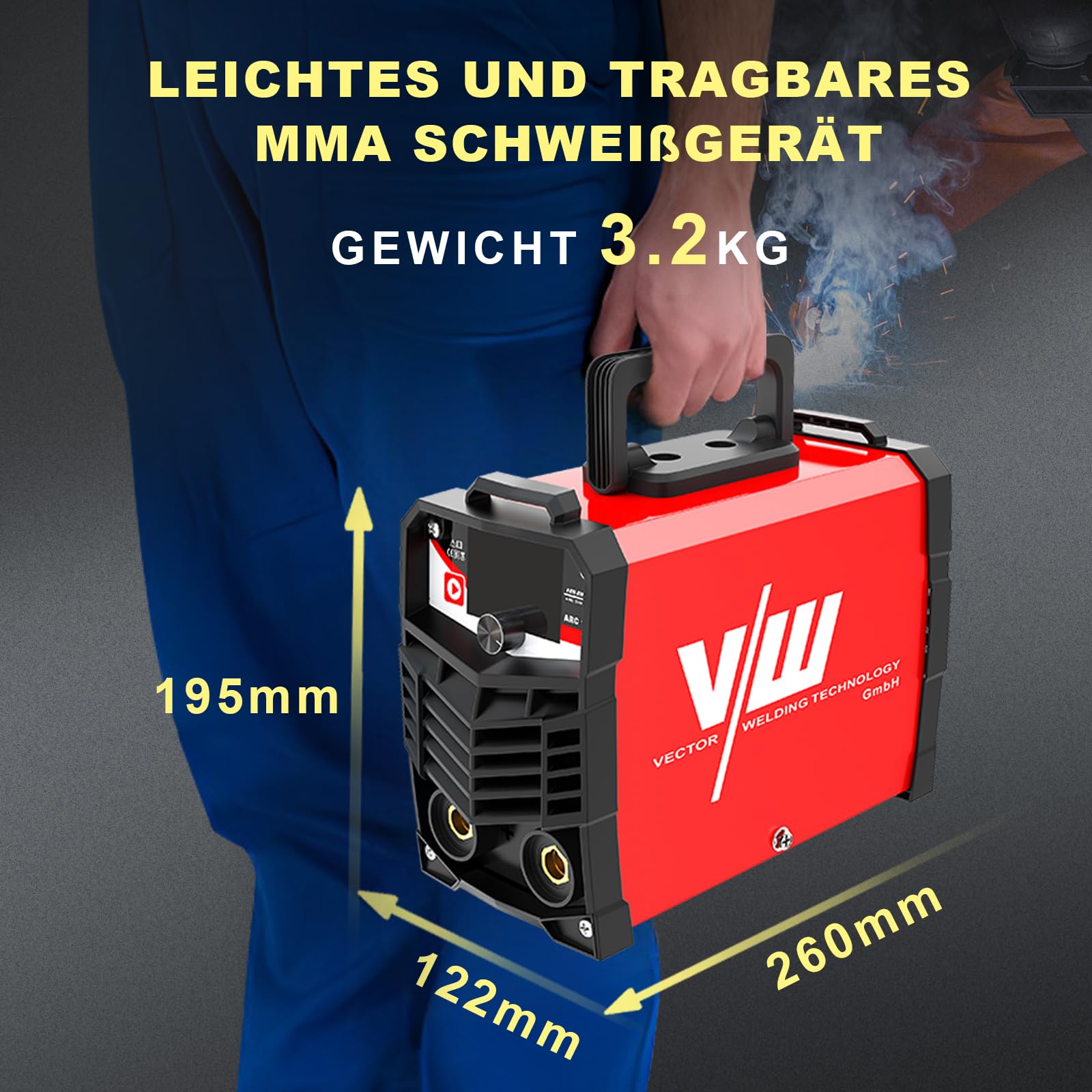VECTOR WELDING Elektroden Schweißgerät Set, Schweißgerät Elektrode ARC 200, Inverter Elektro Schweissgerät - Digitales Display - Inklusive Schweißhelm und umfassendem Zubehör