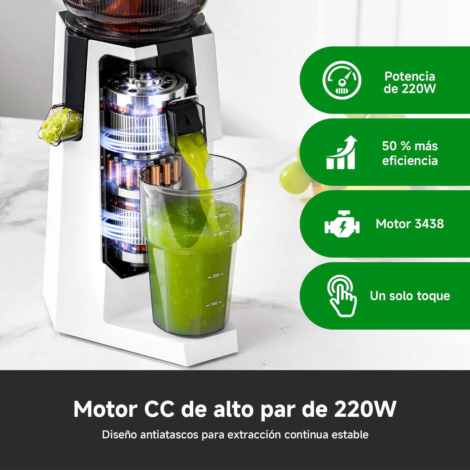 AAOBOSI Exprimidor, 200 W, exprimidor de verduras y frutas, ganador de la prueba con 132 mm gran orificio de llenado sin precorte, exprimidor lento con 700 ml sin bisfenol A recipiente para frutas y