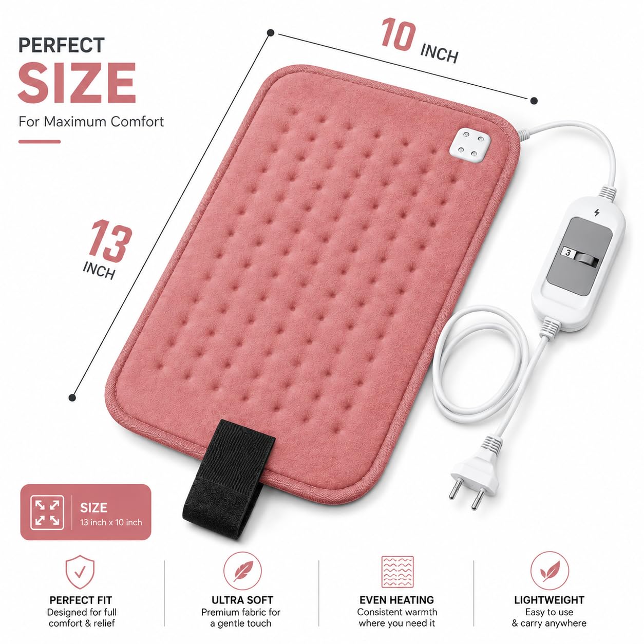 Medirelief Electric Heating Pad for Back Pain Relief | Orthopaedic Heating Belt for Neck, Shoulder, Knee & Muscle Pain | 3 Heat Settings | Fast & Even Heating | Soft Fabric | Overheat Protection ISO 13485 Certified (ROSE GOLD)