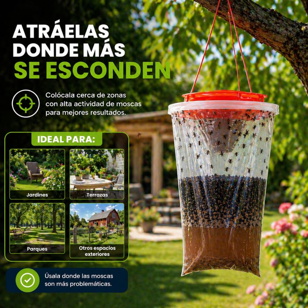 Trampa Múltiple Moscas Remi Hogar | Captura hasta 20.000 Moscas | para Uso en Exteriores | Sin biocidas eficacia | Fácil instalación | Efecto de Cebo | Red Top 6 Unidades