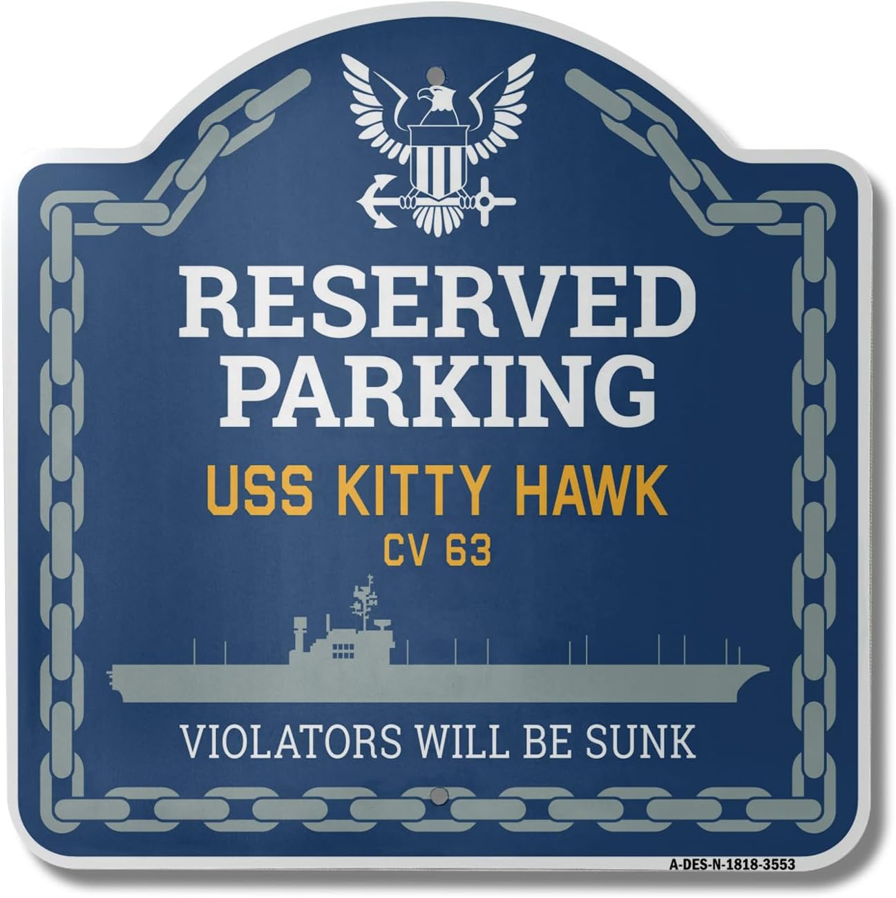 USS Kitty Hawk CV 63 | 18" X 18" Heavy-Gauge Aluminum Architectural Sign | SignMission Designer Navy Ship Sign Veteran Sailor Gift | Made in The USA
