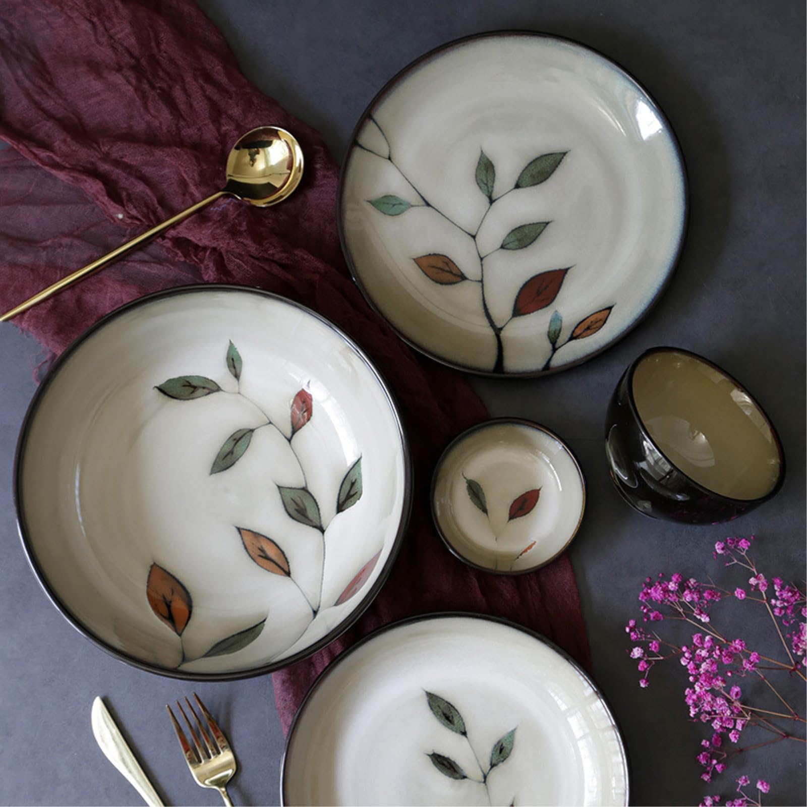Plato hondo de cerámica japonesa para el hogar, pintado a mano, esmaltado, redondo, 23 cm, G-190