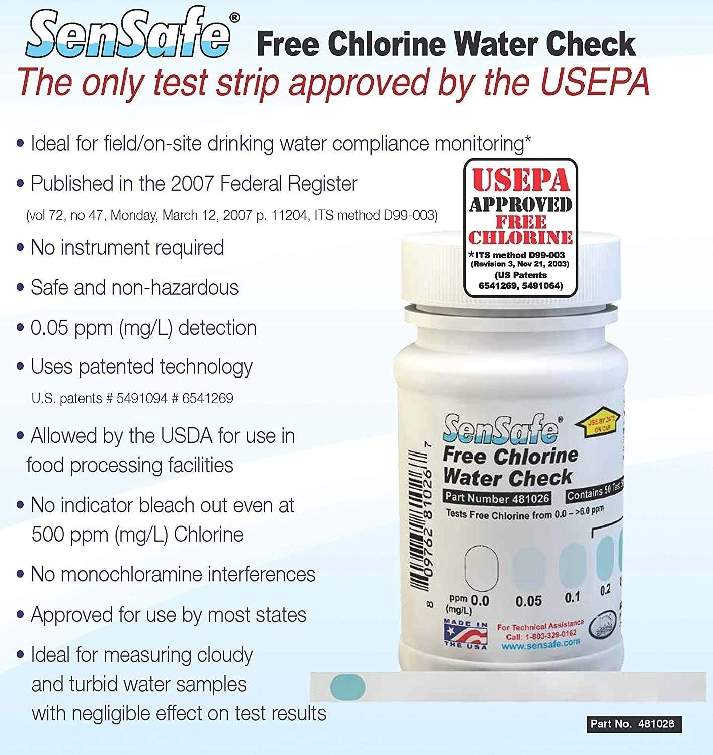 Industrial Test Systems WaterWorks 480124 Free Chlorine Test Strip, Ultra High II Range, 61 Seconds Test Time, 0-2000ppm Range (Bottle of 50) (4)
