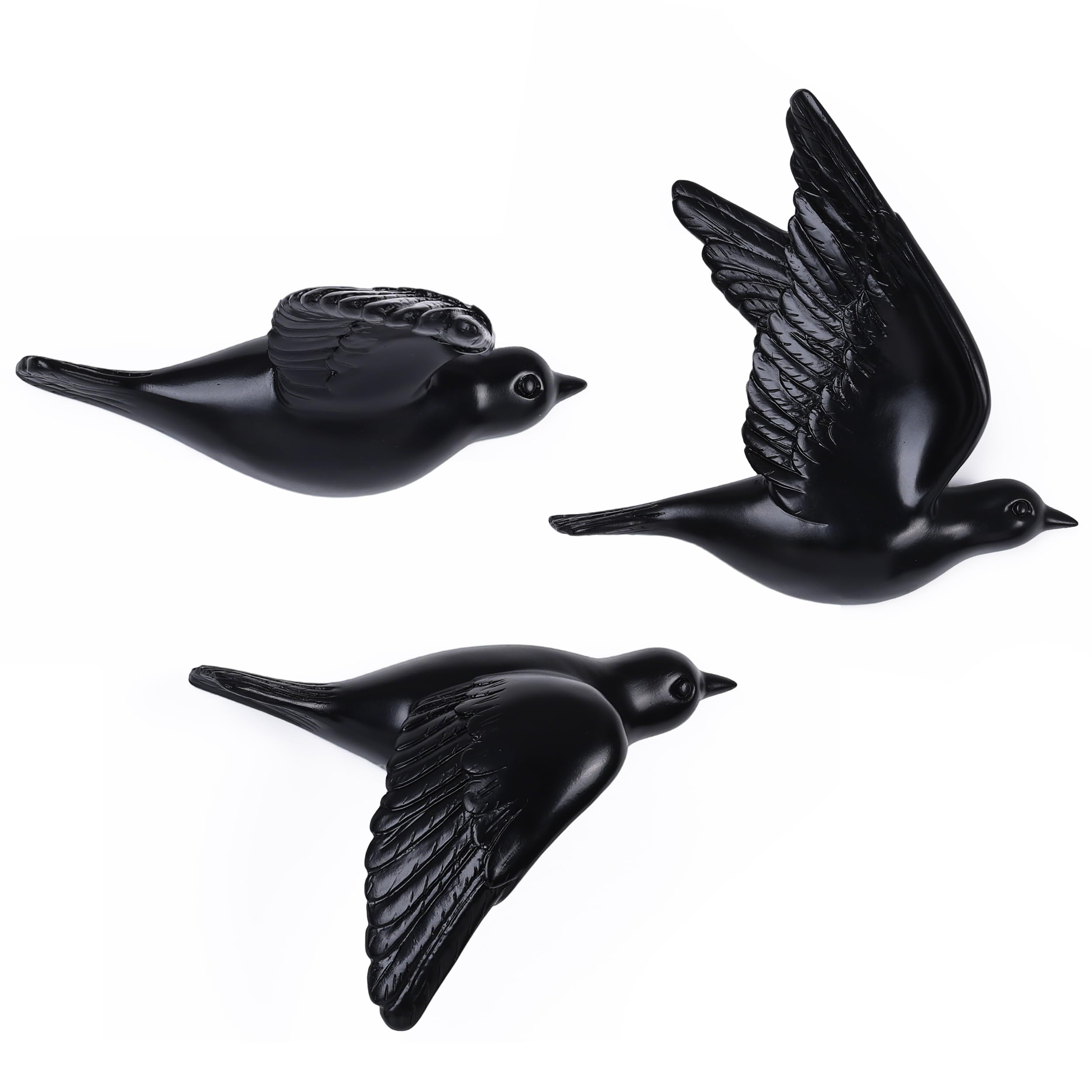 suruim Vogel-Wandskulpturen, 3-teiliges 3D-Wandkunst-Dekor für Wohnzimmer (Schwarz)