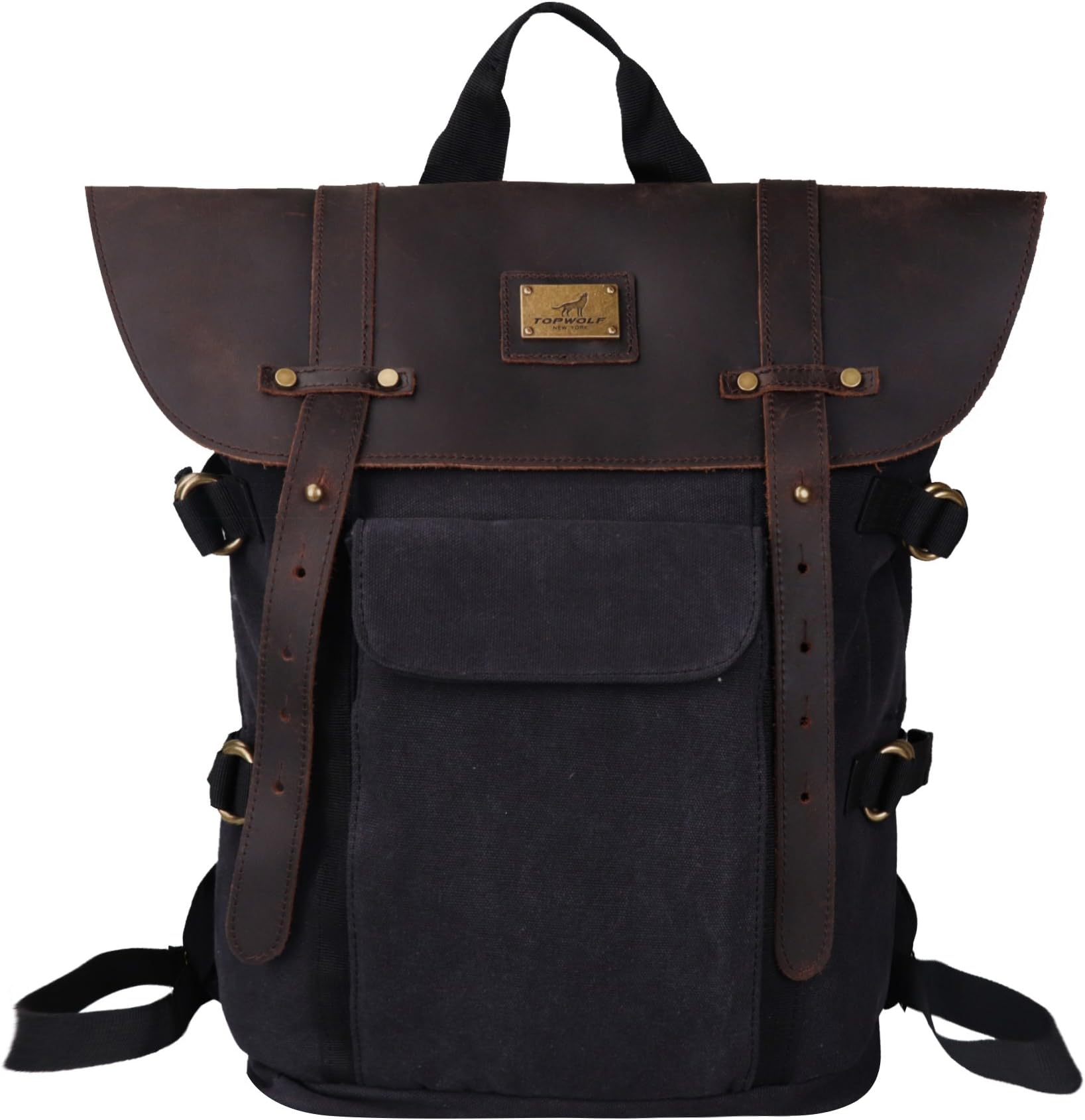 Leather Backpack for Men TOPWOLFS Canvas Backpack Vintage Rucksack fit 15.6" Laptop Anti-Theft Pocket Multifunction Books School Travel Bag