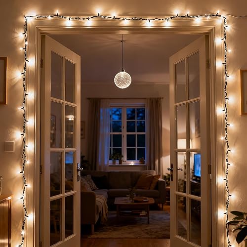 Miniatura 4 de Serie de 200 luces de color verde jade, de 66 pies de cable negro, certificado UL de grado comercial, 2 juegos de 100 luces, para interior y