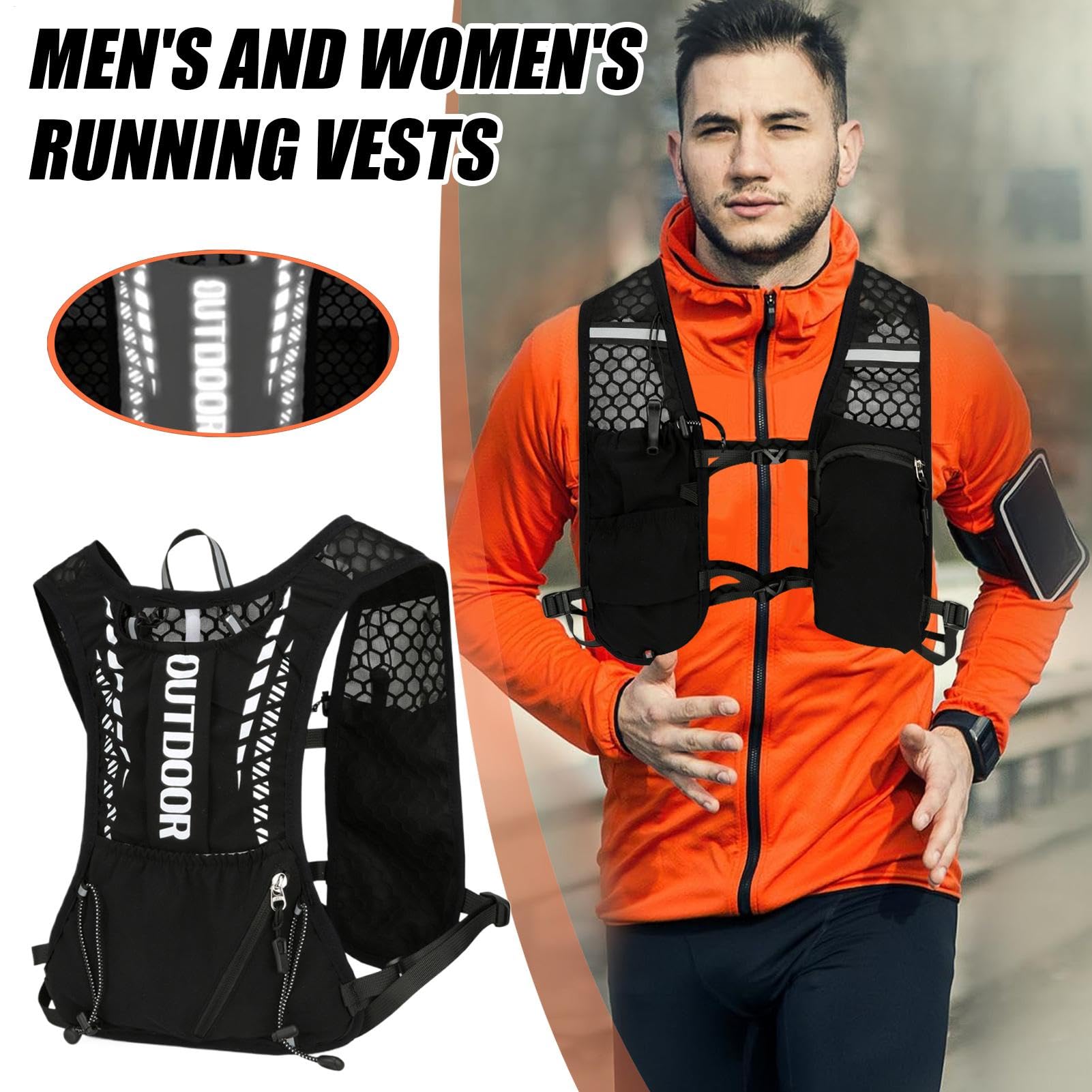 Gilet de Course, Gilet d'hydratation,Running Vest Chest Téléphone Téléphone - Supplies de Fitness Portables, à séchage Rapide pour Les Femmes et Les Hommes de randonnée en Plein air Jogging