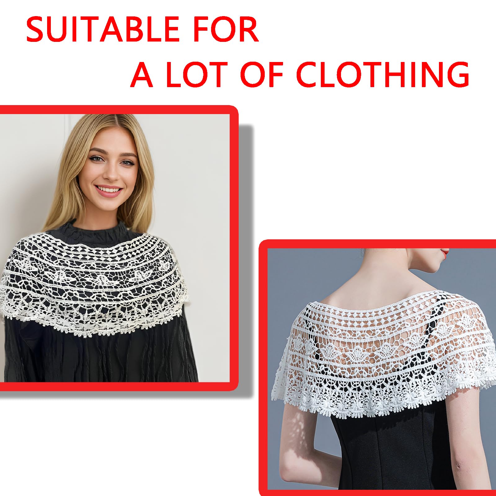 Gozaqe Lace Shrugs for Women Stylish Cape Poncho for Women,Shrug Top for Woman,Floral Pattern Loose Knit Cover Up Wraps for Evening Dress,Off-Shoulder,Beachwear(S SIZE) - Image 3 thumbnail