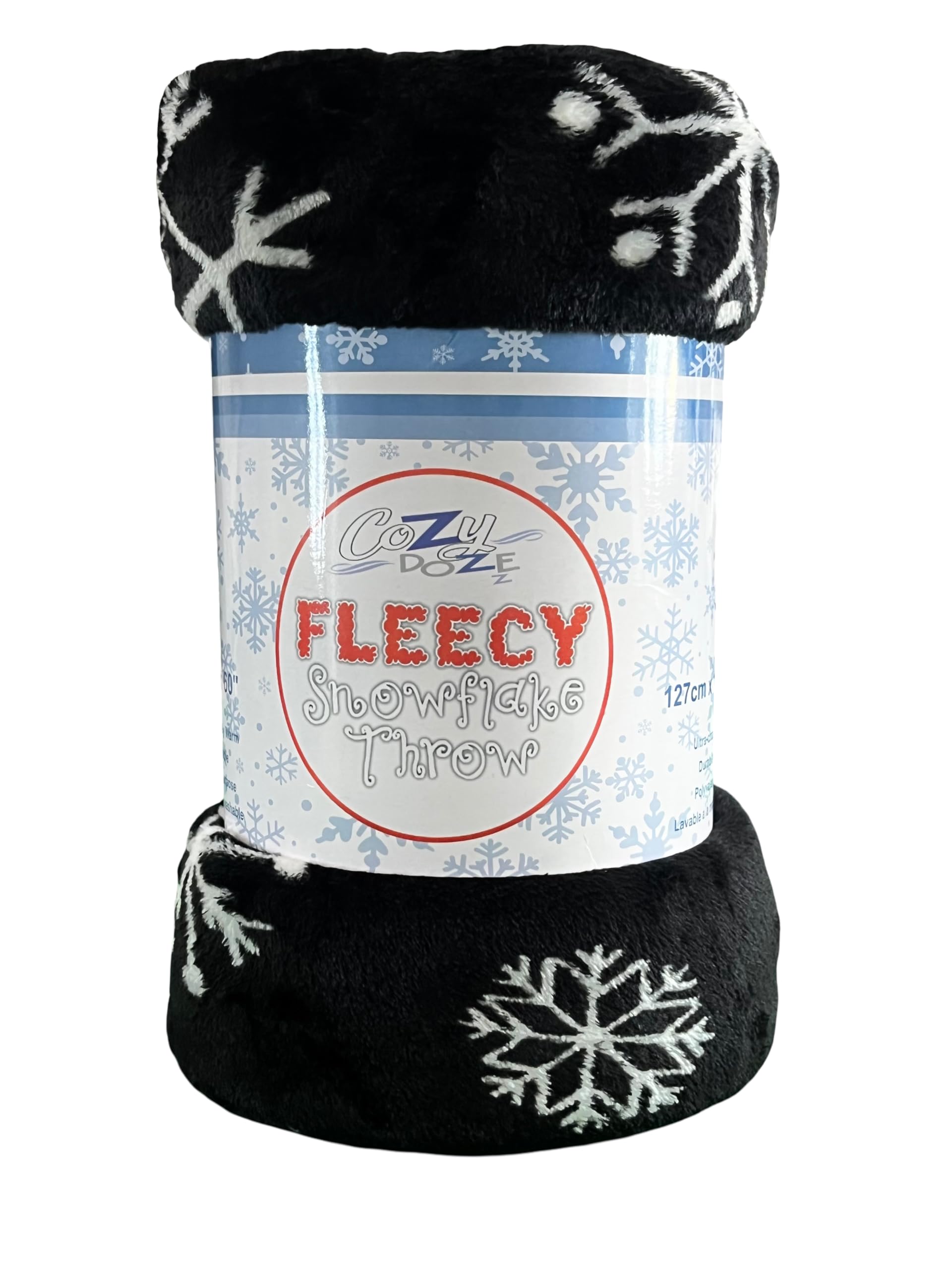 Cozydoze z Christmas Blanket & Soft Fleece Throw. Fun, Festive & Fleecy Xmas Blankets For Adults, Kids, Dogs & Cats. (Snowflake Black)