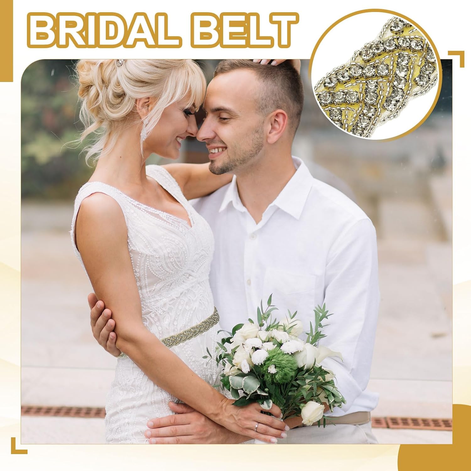 uxcell Bridal Belt, Wedding Dress Belt Handmade with Sparkly Crystal Rhinestone Ribbon image 5