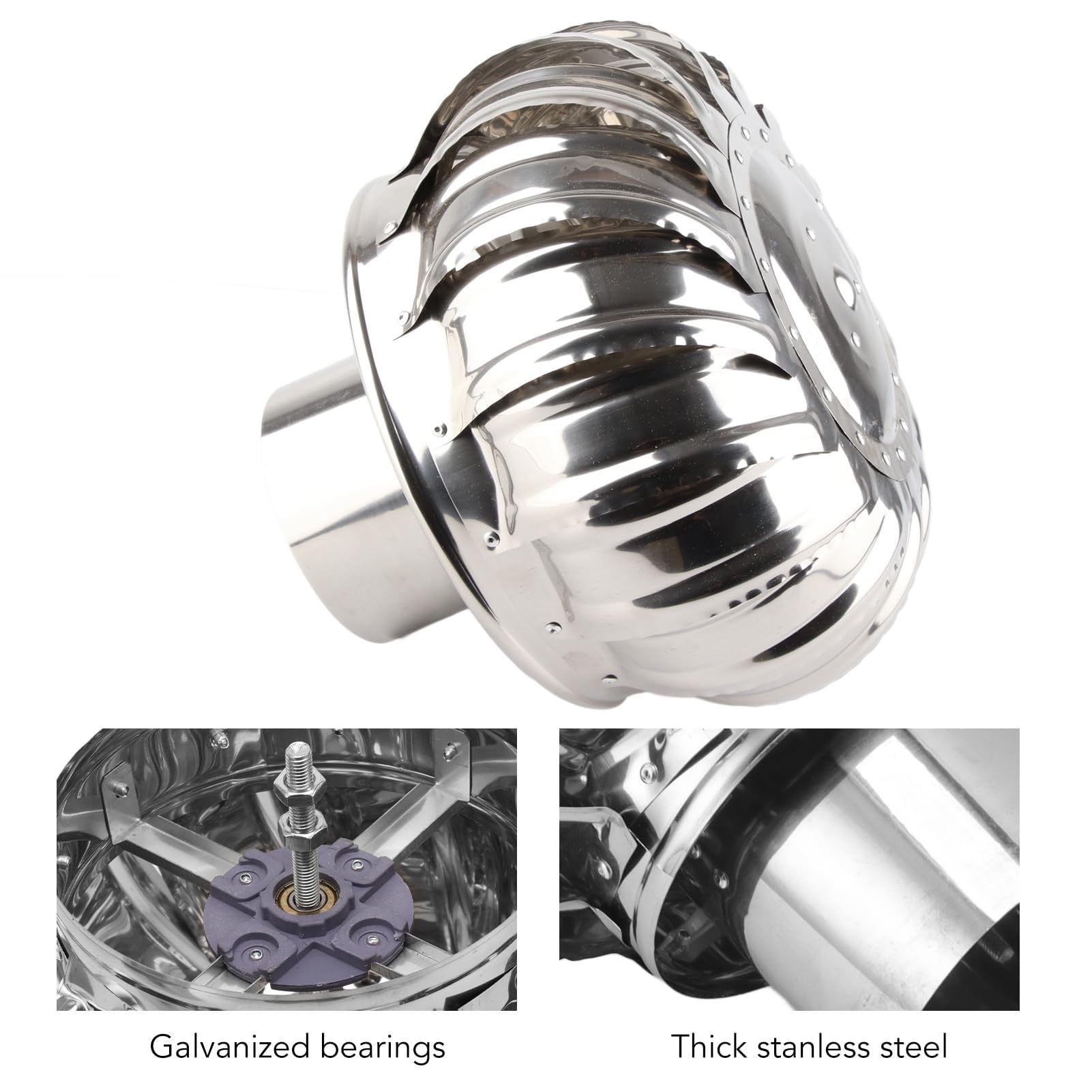 Turbina de Ventilación de Techo 110mm, Ventilador de Acero Inoxidable Automático Chimenea Rotativa para Ático Granja Fábrica y Vivienda Sistema de Ventilación sin Fugas