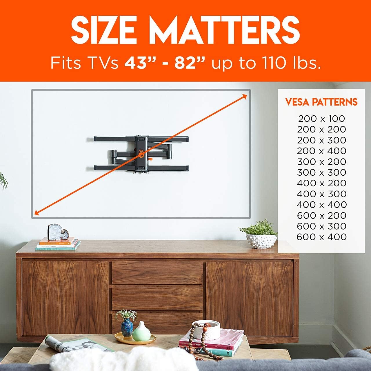 ECHOGEAR Full Motion Articulating TV Wall Mount & Universal Soundbar Wall Mount Brackets - for TVs Up to 82"