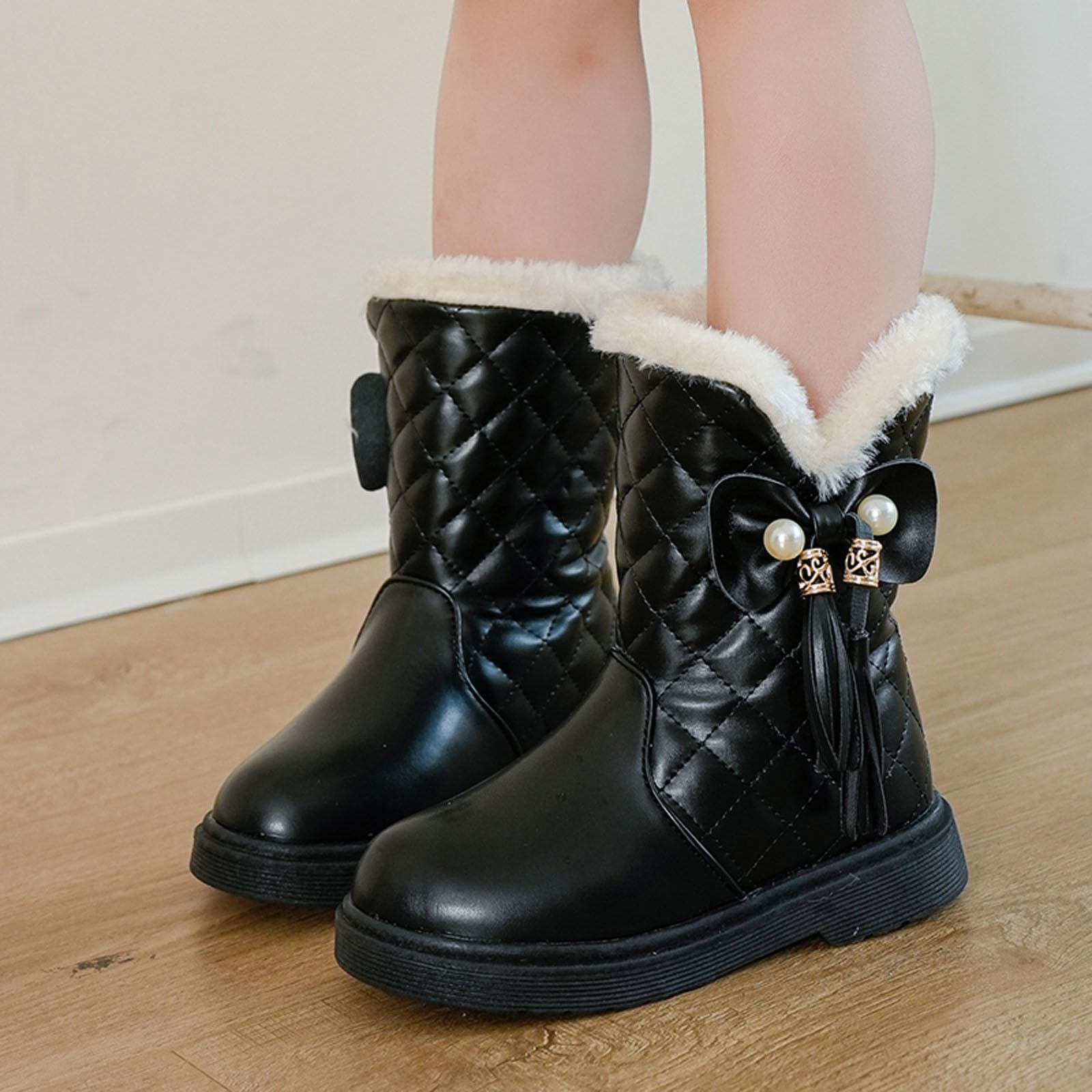 Botas para niños Botas de Nieve de otoño e Invierno para niñas, Gruesa, Antideslizantes, cálidas, cómodas, Botas con de Color (Black, 28 Little Child)