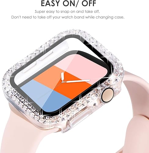 Miniatura 4 de NewWays Paquete de 2 fundas brillantes con protector de pantalla compatible con Apple Watch de 1.73 pulgadas SE 2022 Series 6 5 4, funda protectora