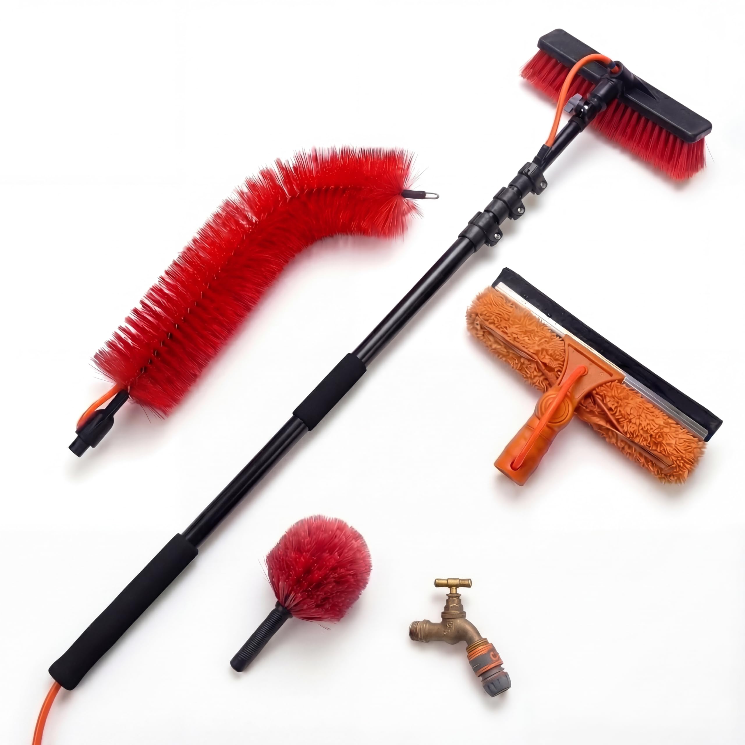 Paul’s Poles 3.6m Water Fed Telescopic Window Cleaning Pole -4 Essential Acessories Included- Lightweight Extendable Cleaning Pole for Cars, Caravans, Motorhomes, Vans & Solar Panels.