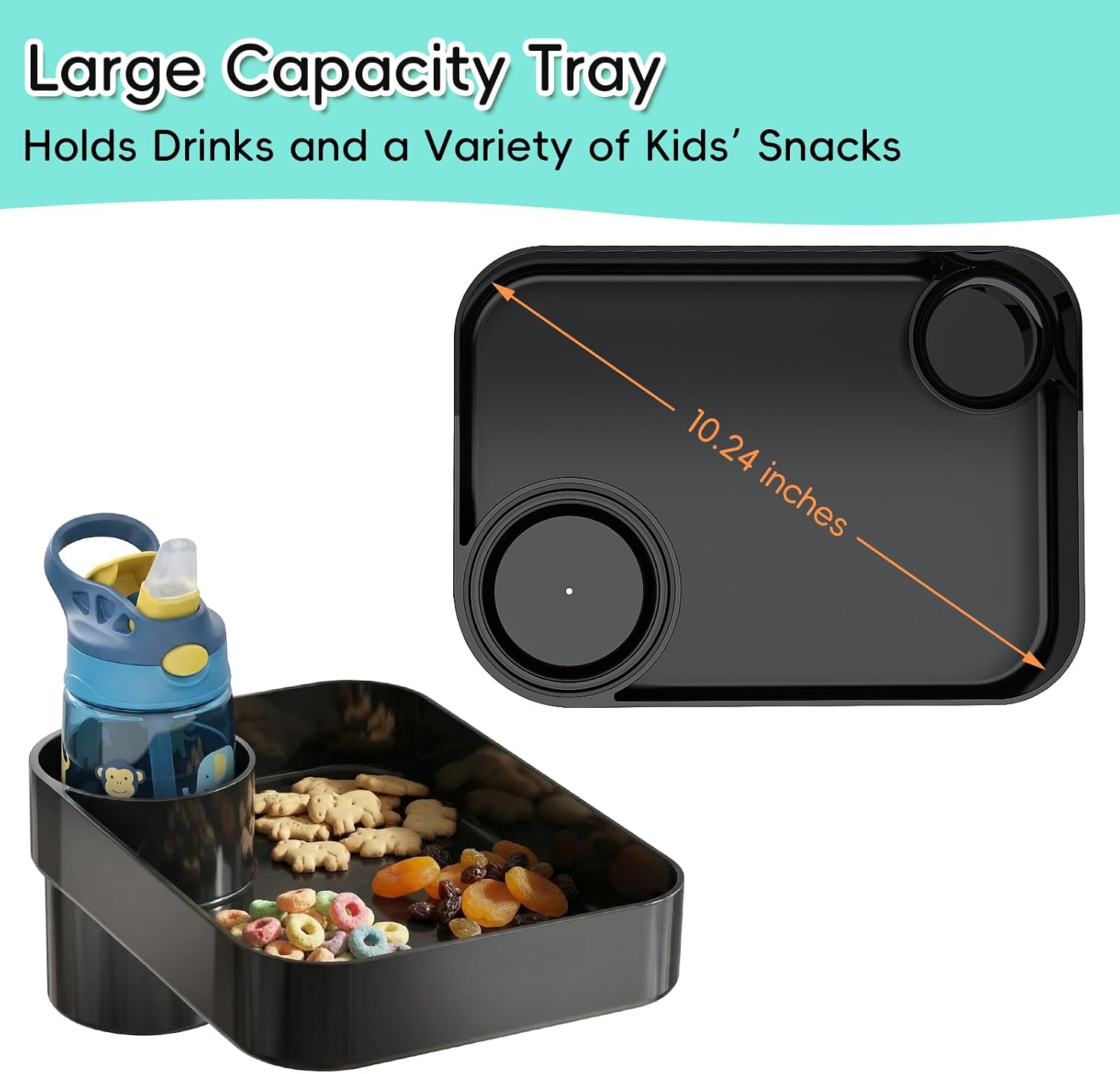 Kids Car Seat Tray, Travel Tray with Cup Holder for Toddler Baby, Kids Car Seat Food Snack Organizer for Road Trip, Stroller Snack Organizer Travel Must Haves Toddler Must Haves (Black, 1 Pack)