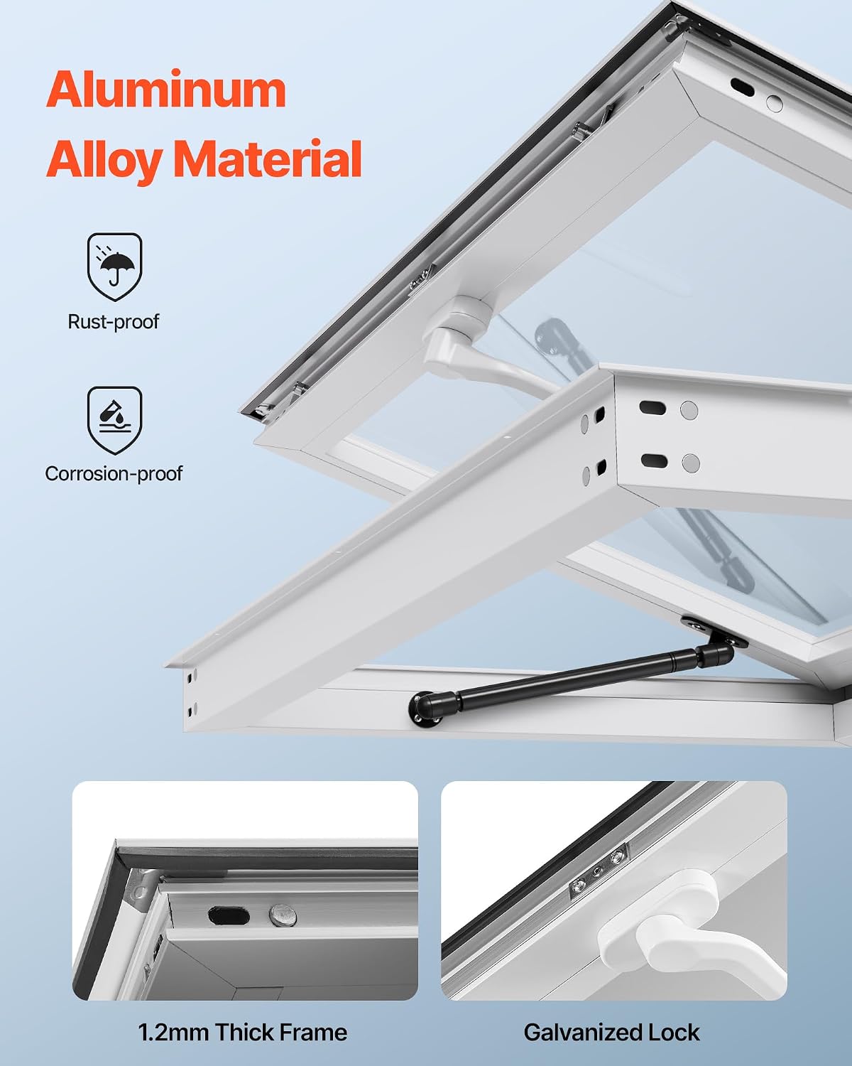 VEVOR Concession Window, Aluminum Alloy Frame Service Window for Food Truck, Up to 85 Degrees Stand Serving with Awning Door and Drag Hook, Rainwater Resistant (whole piece, 36x24in with windows)