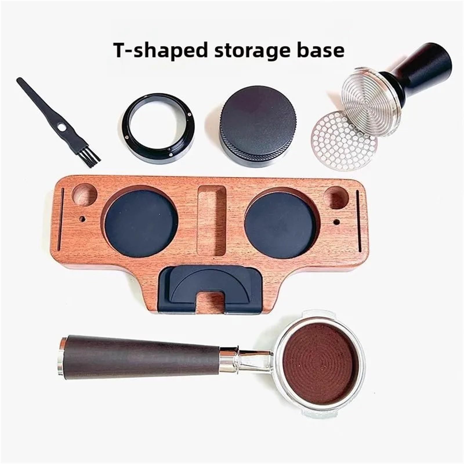 Tappetino Pressino for Caffè In Legno Di Noce per Casa e Caffetteria | Supporto for portafiltro, supporto for docking station, adatto for 51/53/58 mm