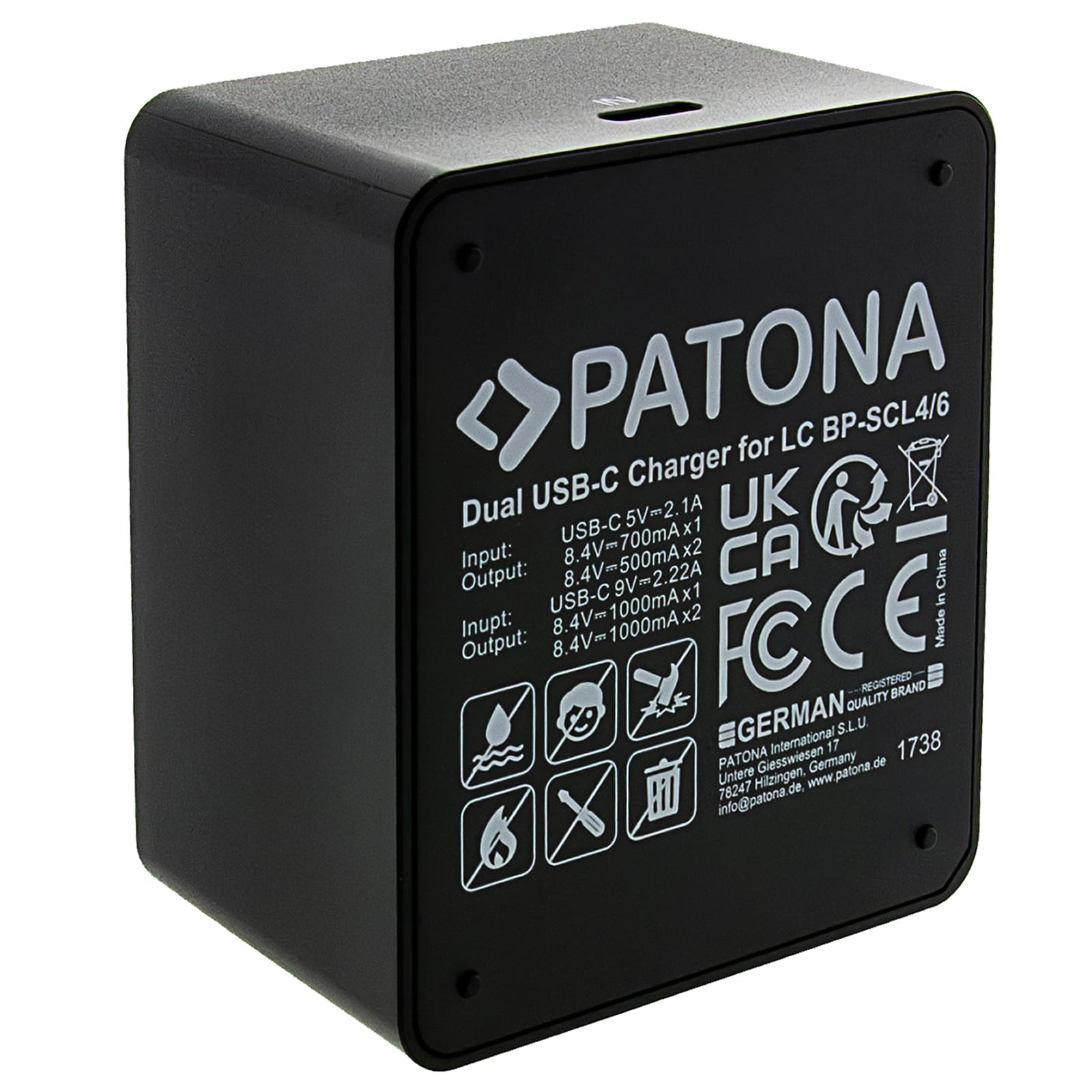 PATONA Chargeur Double USB-C pour Leica BP-SCL4 & BP-SCL6 – Charge 2 Batteries simultanément – pour Leica Q3, Q3 43, SL2, SL2-S – LED par Emplacement, 58 g Seulement – câble USB-C Inclus