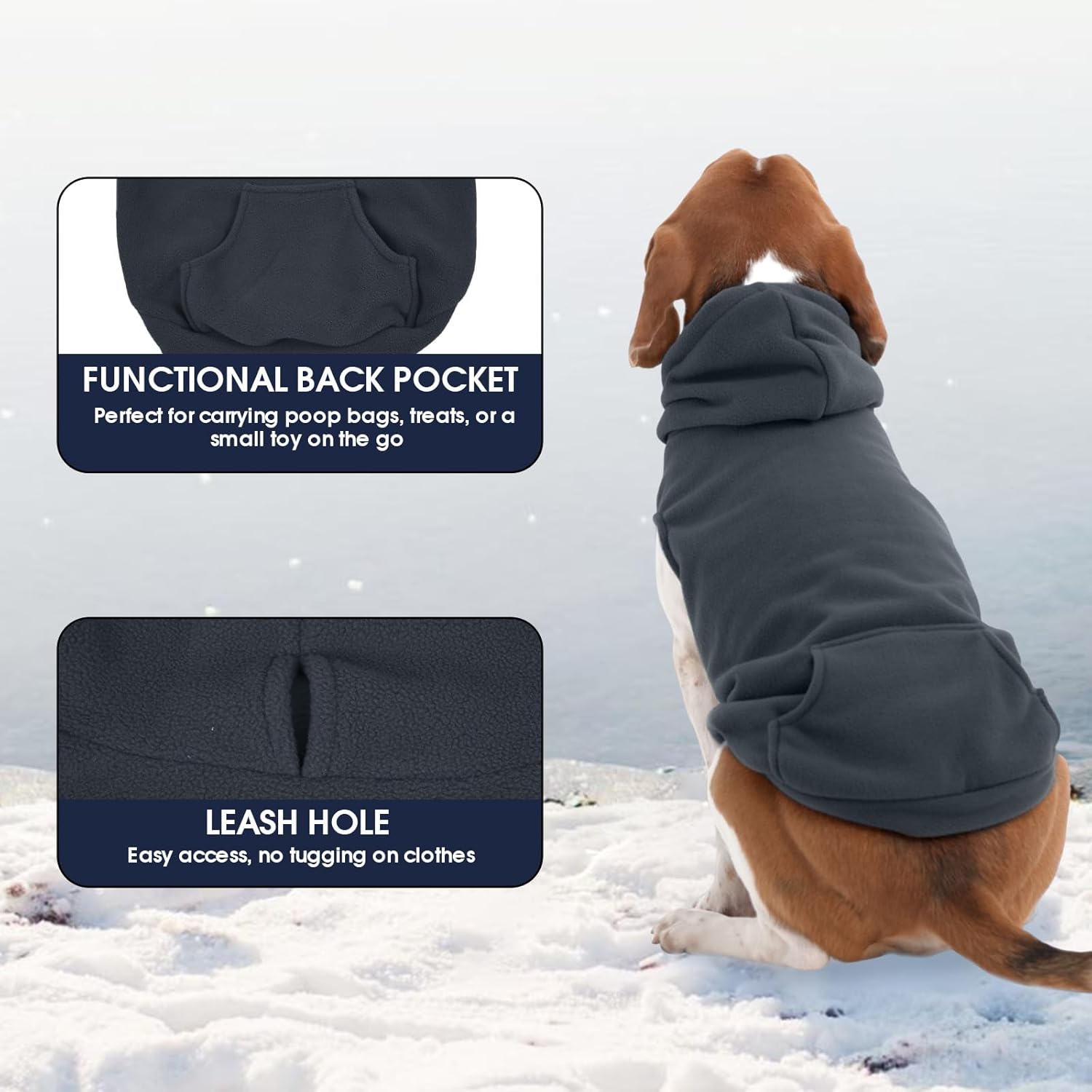 IECOii Warm Dog Hoodie for Large Dogs, Extra Large Dog Hoodie Fleece Vest with Leash Hole & Pocket, Big Dogs Sweatshirt for Giant Breed, Pullover Sleeveless Great Dane Sweater, Grey, 4XL - Image 5