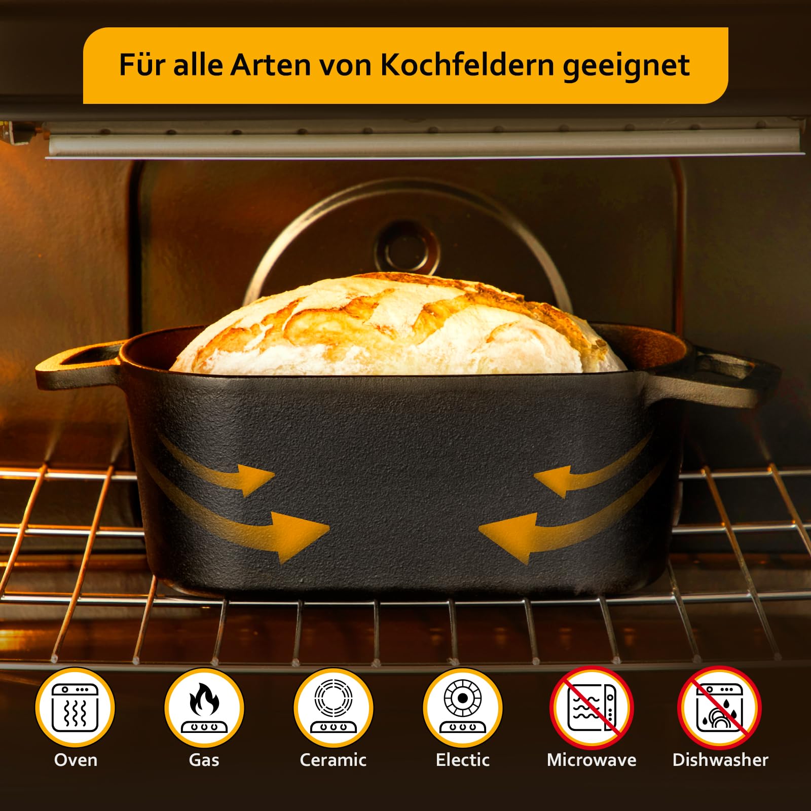 Velaze Schmortopf mit Deckel, Quadrat Gusseisen Topf 3,45L, 28cm Gusseisen Bräter mit Deckel Backofengeeignet, Induktion, Indoor & Outdoor – Cast Iron Pot für Bräter & Schmortöpfe Rot