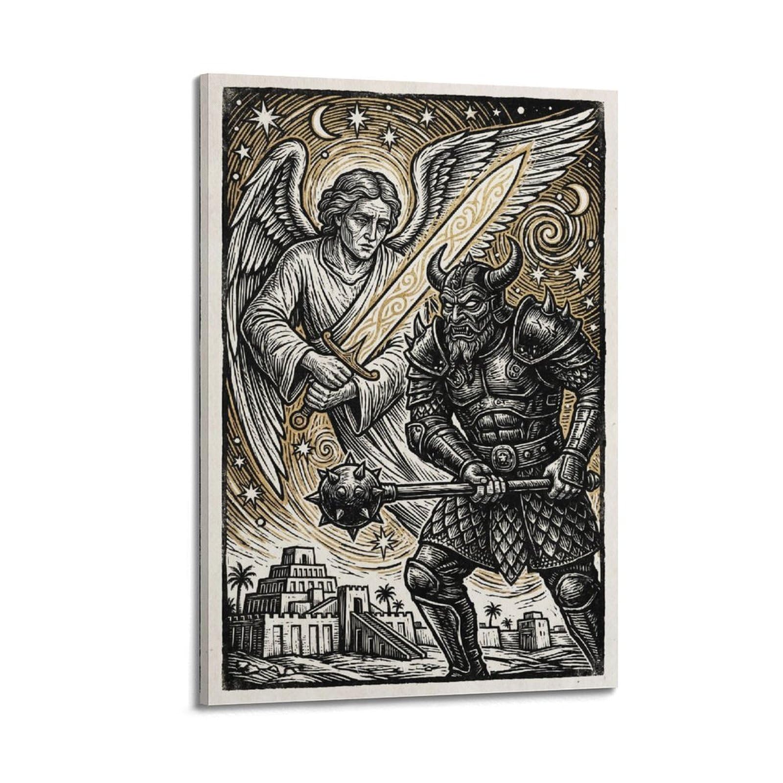 OKNGB Archangel Gabriel Poster Prince of Persia Sacred Sword Battle Decorative Painting Canvas Art Picture 24x36inch(60x90cm)