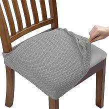 2 Pcs Waterproof Seat Covers, Stretch Dining Room Chair Slipcovers Stretch Jacquard Removable Washable Chairs for Dining Room, Parties, HotelGrey