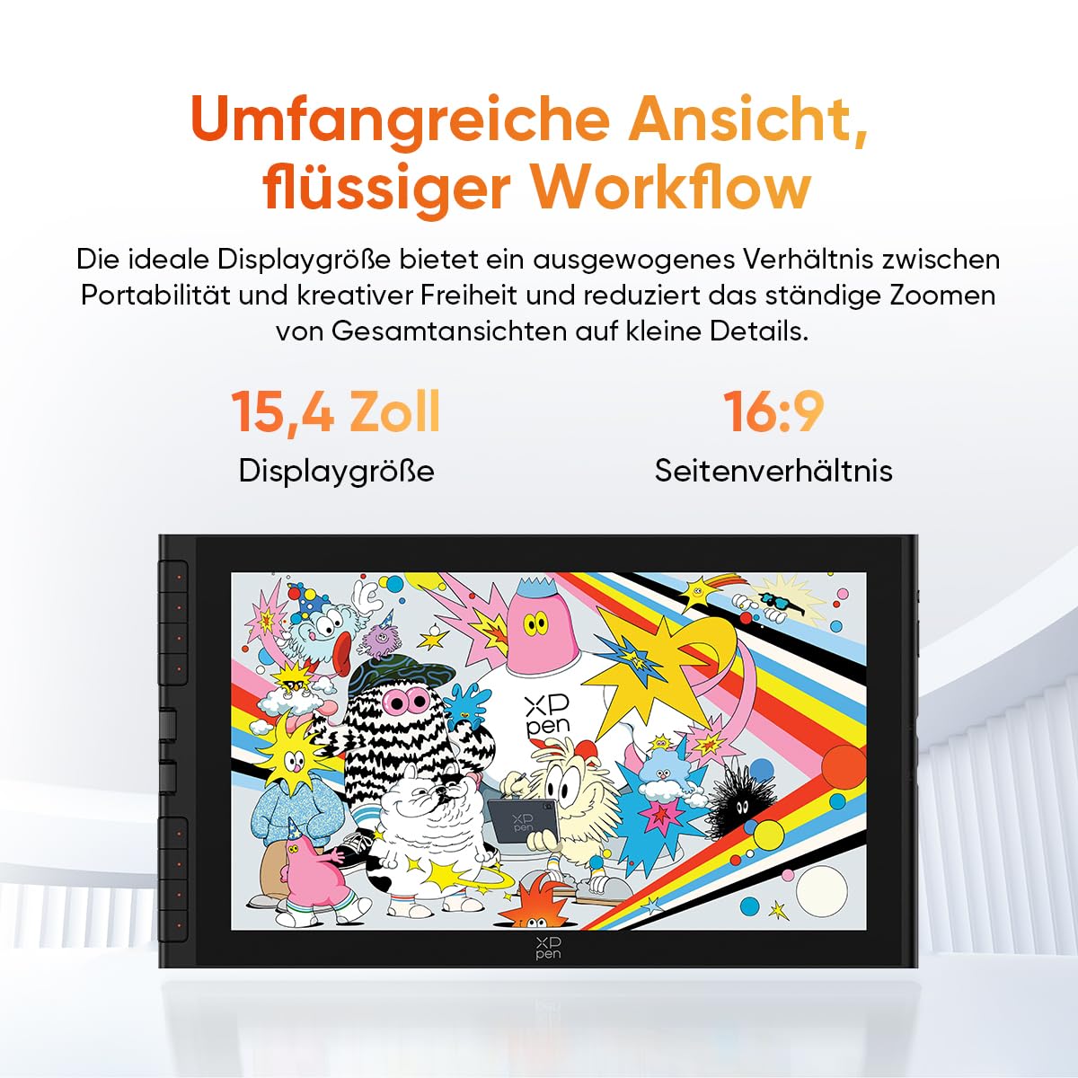 XPPen 15,4 Zoll Grafiktablett mit Display für PC, Artist 16 3rd (2026 Version), X4 Smart Chip Stylus, 16384 Druckstufen, Innovative X-Dial Shortcut, DC-Dimmung, Flimmerfrei, 16,7 Millionen Farben